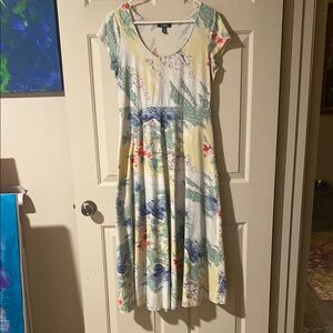 Chaps -RL Casual Floral Print Midi Dress - Multi